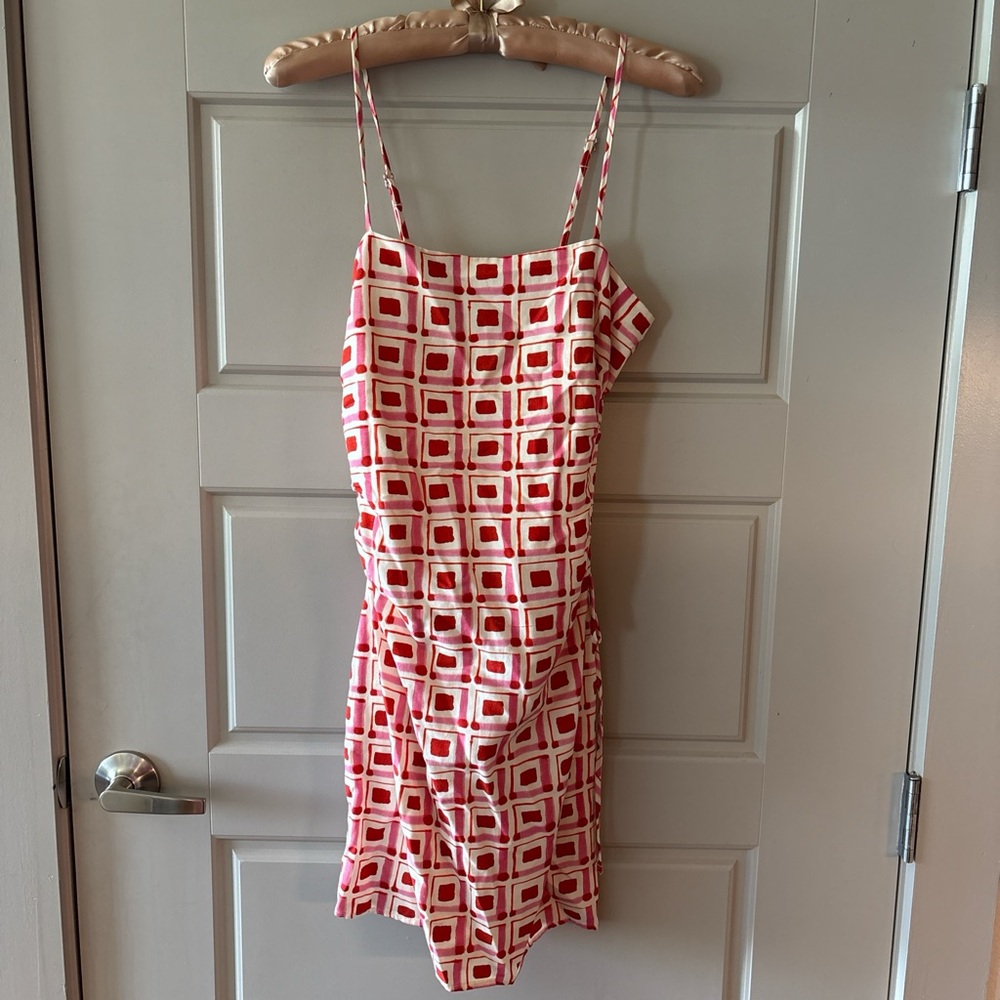 Zara Red and White Geometric Mini Dress